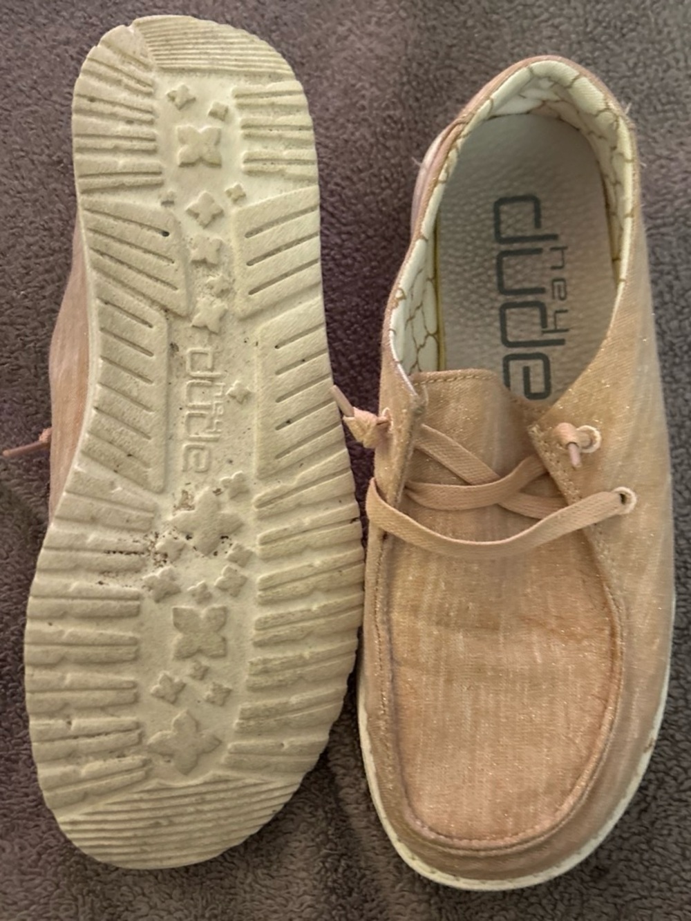 Hey Dude Sparkling Rose Gold Canvas Lace-Up slip on's